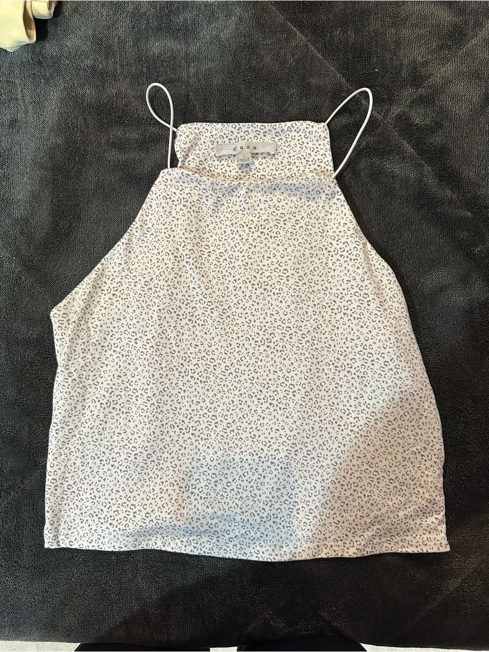 gaze White Halter Cami with Small Gray Leopard Print